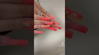 🪸nails coral coralnails acrylicnails longnails squarenails cjpheatwave bexyglow [upl. by Onifur]