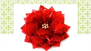 Flores de Navidad en cintas de organza Christmas flowers in organza ribbons [upl. by Rimisac]