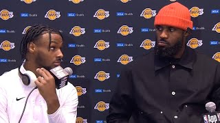 LeBron and Bronny James react to Bronnys first NBA bucket  FULL Postgame Interview [upl. by Notrom283]