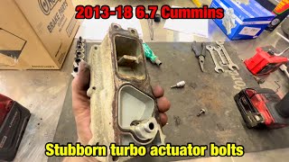 20132018 67 Cummins turbo actuator seized bolt removal [upl. by Darren]