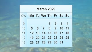 March 2029 Calendar [upl. by Lore]