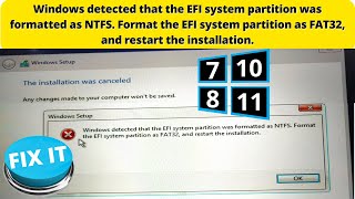 Windows detected that EFI system partition was formatted as NTFS Format EFI system partition FAT32 [upl. by Einomrah]