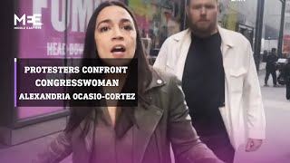 ProPalestine protesters confront congresswoman Alexandria OcasioCortez [upl. by Tasiana91]