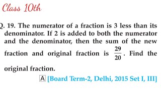 The numerator of a fraction is 3 less than its denominator If 2 is added to both the numerator and [upl. by Attenej]