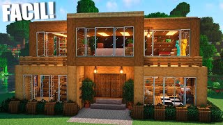 ✅Cómo hacer una casa MODERNA de MADERA en Minecraft🏡 FÁCIL Y RÁPIDO 1 [upl. by Hploda]