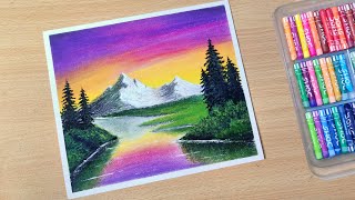 How to to draw beautiful scenery with oil pastel shorts [upl. by Rakso]