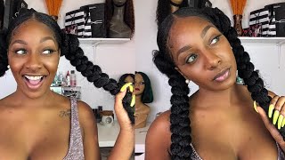 Two jumbo pigtails with braiding hair Natural hair [upl. by Atsyrk]