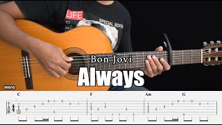 Always  Bon Jovi  Fingerstyle Guitar Tutorial  TAB amp Lyrics [upl. by Noyahs]