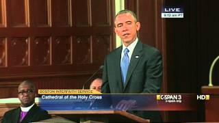 President Obama Remarks at Boston Marathon Interfaith Service CSPAN [upl. by Tremml]