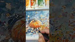 Autumn Scene Pumpkin and Whirling Leaves watercolorartistry [upl. by Cheri]