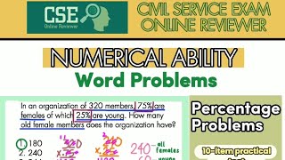 CIVIL SERVICE EXAM  Numerical Ability Word Problems Percentage Problems  CSE Online Reviewer [upl. by Garey]