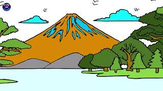 Step by step landscape drawing Landscape drawing easy Eay Scenery drawing volcano scenery drawing [upl. by Bailey981]