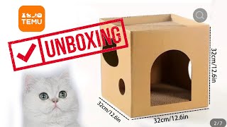 Unboxing Cardboard Cat Scratcher House TEMU with Silver Chinchilla cat temu unboxing silvercat [upl. by Neirb634]