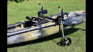 Hobie Outback kayak on Freedom Launcher retractable wheels street demo [upl. by Janis]