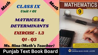 Exercise13 Q1Q3 Chapter1Matrices And Determinants 9 Class Math mshina punjabboard 13 [upl. by Anera]