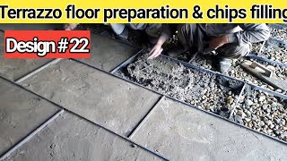 Terrazzo floor preparation amp chips filling floor ko kacha karna and chips filling process [upl. by Enram]