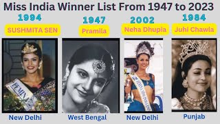 Miss India Winners Of All Time Till 2023 All Time Miss India winner List [upl. by Witherspoon]