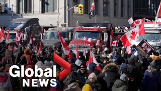 Trucker protests Parts of Toronto see large crowds for antimandate demonstrations [upl. by Sanbo]