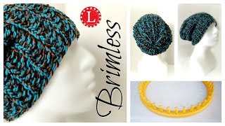 LOOM KNIT Hat for Beginners  Brimless Bottom Up Slouchy Round Loom  Loomahat [upl. by Etnom545]