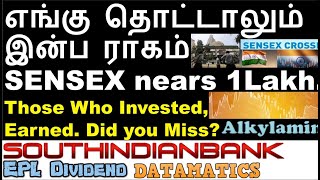 SENSEX nears 1Lakh Those Who Invested Earned  South Indian Bank Share Datamatics share US FII data [upl. by Ecirrehs]