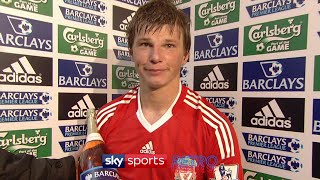 Andrey Arshavins reaction to scoring 4 goals against Liverpool for Arsenal [upl. by Lecrad517]