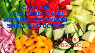 CUTTING GREEN VEGETABLES AND REMOVE THE PRAWN SHELL AND DEVEIN prawn asmr vegetables [upl. by Rillis264]