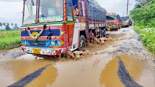 Tippers Formation of Line Driving in Potholes  Lorry Videos  Truck Videos  Tata Full Body Truck [upl. by Sisak959]