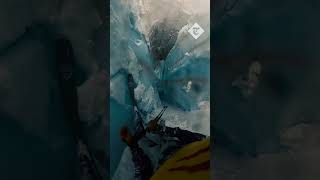 Skier falls down deep glacier cliff and narrowly avoids falling into the abyss [upl. by Chandless]