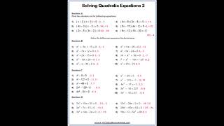 Free Maths Worksheet Quadratic Equations [upl. by O'Callaghan]