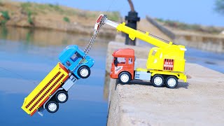 Jcb Cartoon Video  Tata Lorry Truck Accident Bridge River Pulling Out Hydra Crane  Swaraj Tractor [upl. by Benge44]