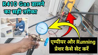 R410 Gas Charging kaise kare Hindi  R410 Gas Charging back pressure  Ac gas charging full details [upl. by Lucho]