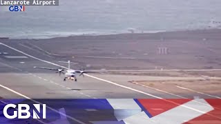 Spanish plane bounces UNCONTROLLABLY on Lanzarote runway in terrifying landing [upl. by Remoh]