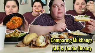 Pasta bread amp big healthy salads  Comparing Mukbangs Amberlynn amp Foodie Beauty [upl. by Efeek]