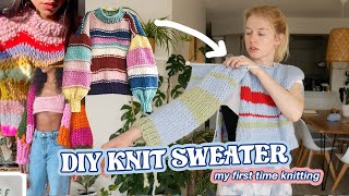 knitting a sweater for the first time  DIY EASY KNIT SWEATER with NO PATTERN [upl. by Nnilsia]