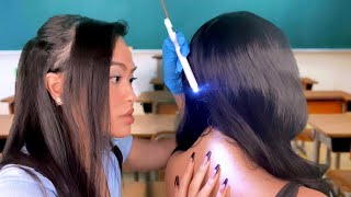 ASMR Girl Who’s OBSESSED With You Gives U Scalp Check  Back Scratch in Class Hair Play Gum Chewing [upl. by Refennej652]