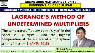 Lagranges Method of Undetermined Multipliers  Lagrange Multipliers  Lagrange Multiplier Method [upl. by Nnanerak]