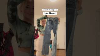 DIY upcycled jeans Into flares upcycleclothing upcyclejeans sewingtutorial sewing [upl. by Nilekcaj]