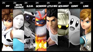 Pit VS Wii Fit Trainer VS ROB VS Incineroar VS Little Mac VS Meta Knight VS Kirby VS Link Smash [upl. by Nylyram313]