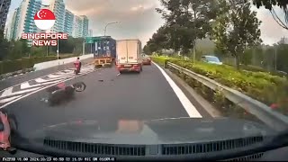 Motorcyclist killed in accident along KJE Expressway in Singapore [upl. by Kamillah211]