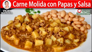 CARNE MOLIDA CON PAPAS Y SALSA  Vicky Receta Facil [upl. by Rihana608]