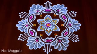 Beautiful daily kolam rangoli design 🌼🌼 Easy chukkala muggulu  5×3  dots  Naa Muggulu [upl. by Templer]