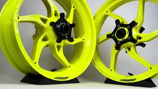 Gloss HiVis Yellow Core Moto forged wheels for sportbikes [upl. by Enived632]