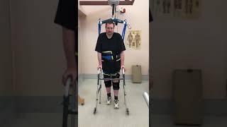 DonJoy Knee Braces and Walking With Walker in Physiotherapy Jamie Boyle Guillain Barre Syndrome GBS [upl. by Yrollam]