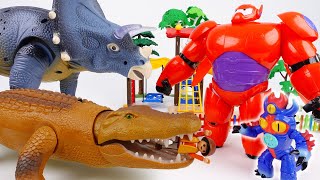 Go Go Baymax Giant Monsters in Playmobil Town ToyMartTV [upl. by Branham]