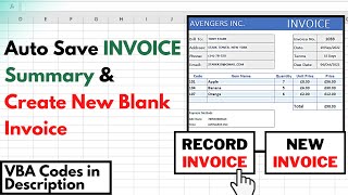 Excel VBA How To Automatically Save Invoice Summary On A Separate Sheet Create a New Blank Invoice [upl. by Airetnahs]