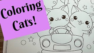 KAWAII Coloring Book  Cute CATS Coloring Page Glitter Pens and Sharpies [upl. by Attenad543]