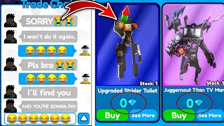 😂SCAMMER BEGGING FOR HIS UNITS BACK🤑 NEW SHINY STRIDER N JUGGERNAUT✨  Toilet Tower Defense [upl. by Shanna]