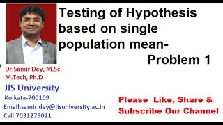 Testing of Hypothesis based on single population mean  Testing of Hypothesis Hypothesis Testing [upl. by Enneyehc]