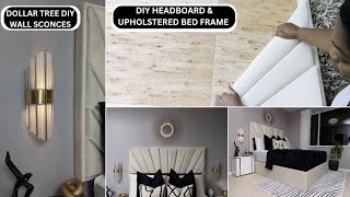 Dollar tree DIY Wall Sconces amp DIY Headboard With upholstered Bed Frame [upl. by Burke]