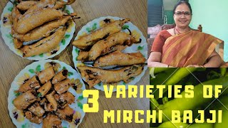 Mirchi Bajji Recipe in Telugu 3 Varieties Of Mirapakaya Bajji cut mirchi amp stuffed mirchi bajji [upl. by Mayfield809]